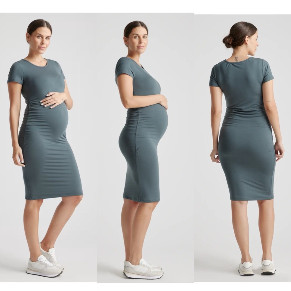 NWT Quince Tencel Jersey Maternity Ruched Dress
